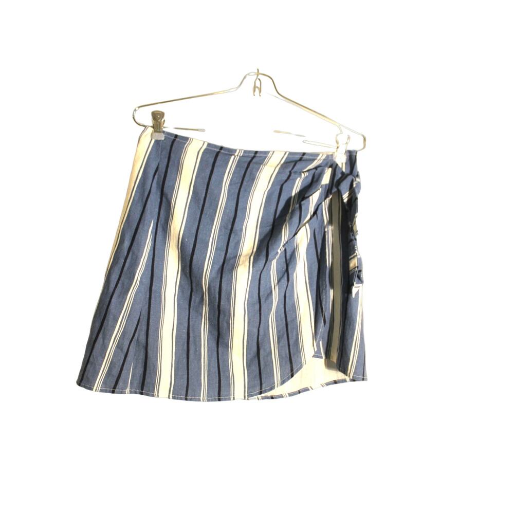 Lost + Wander Striped Linen Blend LIned Wrap Mini Skirt sz S